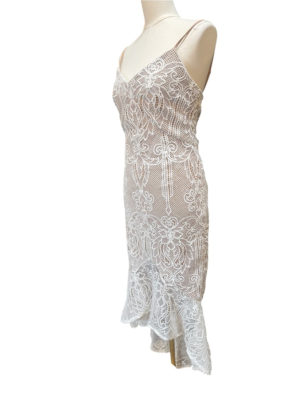 Windsor Lace Mermaid Midi Dress Ivory Nude Sheer Bodycon Bridal Size Large - Picture 10 of 11